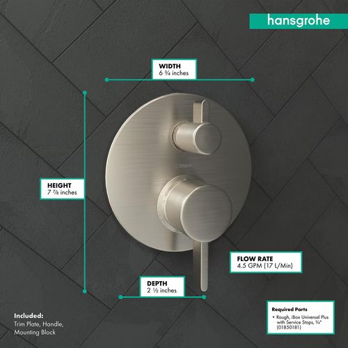 Main product image of Ecostat Pressure Balance Trim S with Diverter (Brushed Nickel), 04447820