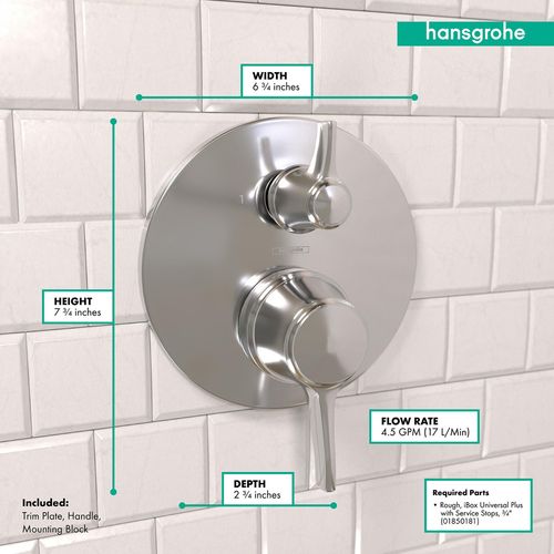 Main product image of Ecostat Classic Pressure Balance Trim with Diverter, Round (Chrome), 04449000