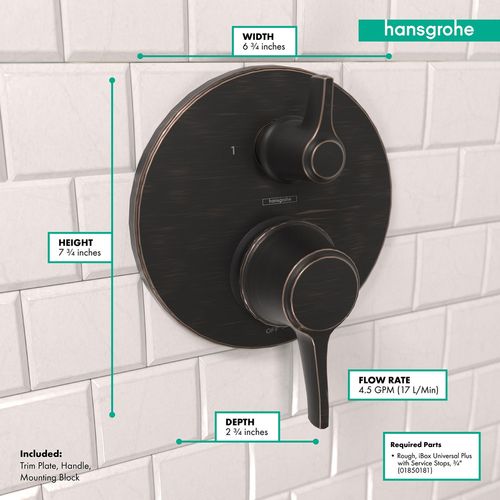 Main product image of Ecostat Classic Pressure Balance Trim with Diverter, Round (Rubbed Bronze), 04449920