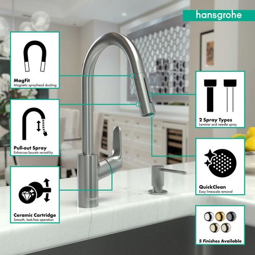 Main product image of Focus High Arc Kitchen Faucet, 2-Spray Pull-Down, 1.75 GPM (Stainless Steel Optic), 04505800