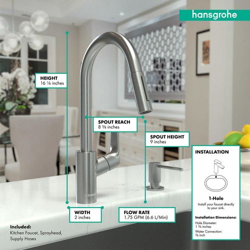 Main product image of Focus High Arc Kitchen Faucet, 2-Spray Pull-Down, 1.75 GPM (Stainless Steel Optic), 04505800