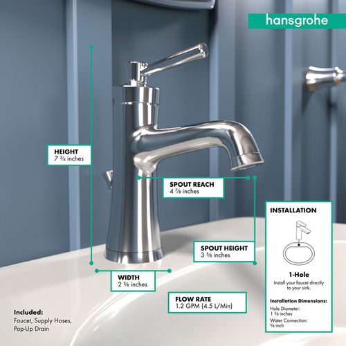 Main product image of Joleena Single-Hole Bathroom Faucet 100 with Pop-Up Drain, 1.2 GPM (Chrome), 04771000