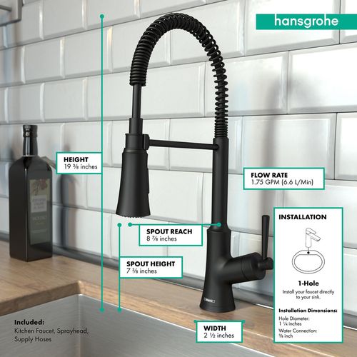 Main product image of Joleena Semi-Pro Kitchen Faucet, 2-Spray, 1.75 GPM (Matte Black), 04792670
