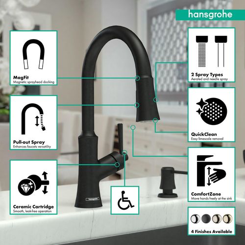 Main product image of Joleena High Arc Kitchen Faucet, 2-Spray Pull-Down, 1.75 GPM (Matte Black), 04793670