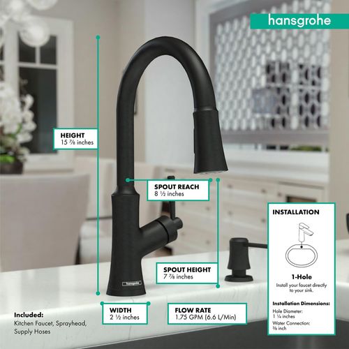 Main product image of Joleena High Arc Kitchen Faucet, 2-Spray Pull-Down, 1.75 GPM (Matte Black), 04793670