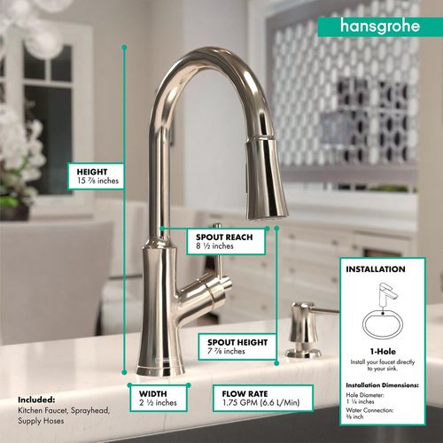 Main product image of Joleena High Arc Kitchen Faucet, 2-Spray Pull-Down, 1.75 GPM (Polished Nickel), 04793830