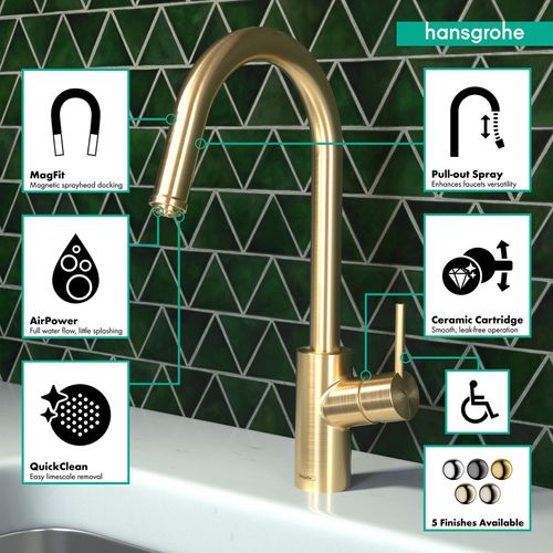 Main product image of Talis S2 High Arc Kitchen Faucet, 1-Spray Pull-Down, 1.75 GPM (Brushed Gold Optic), 14872251