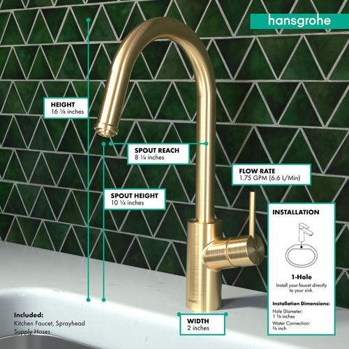 Main product image of Talis S2 High Arc Kitchen Faucet, 1-Spray Pull-Down, 1.75 GPM (Brushed Gold Optic), 14872251