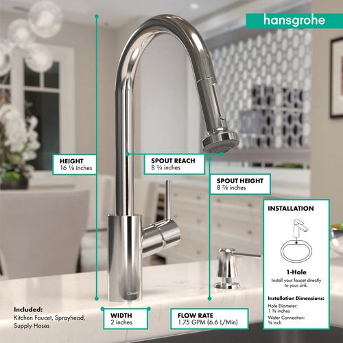 Main product image of Talis S2 High Arc Kitchen Faucet, 2-Spray Pull-Down, 1.75 GPM (Chrome), 14877001