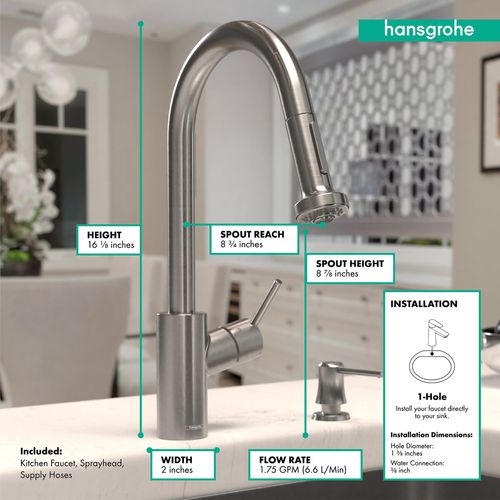 Main product image of Talis S2 High Arc Kitchen Faucet, 2-Spray Pull-Down, 1.75 GPM (Stainless Steel Optic), 14877801