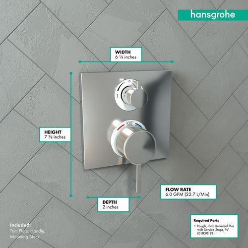 Main product image of Ecostat Square Thermostatic Trim with Volume Control (Chrome), 15712001