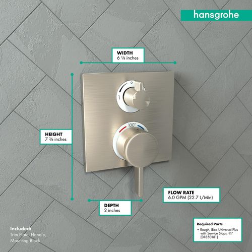 Main product image of Ecostat Square Thermostatic Trim with Volume Control (Brushed Nickel), 15712821