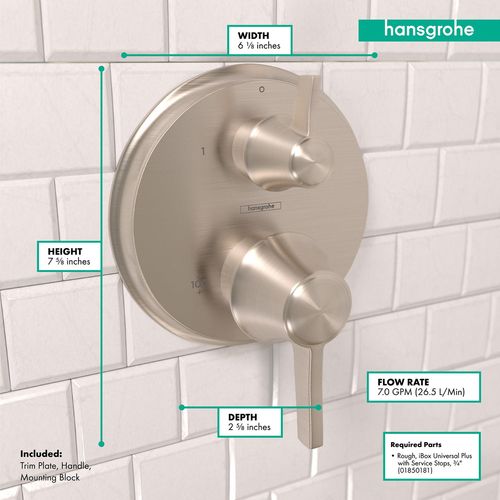 Main product image of Ecostat Classic Thermostatic Trim with Volume Control and Diverter, Round (Brushed Nickel), 15753821
