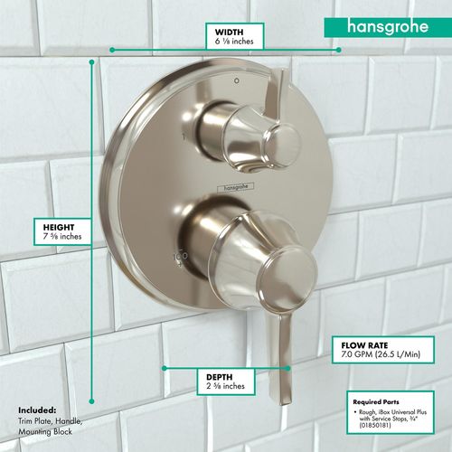 Main product image of Ecostat Classic Thermostatic Trim with Volume Control and Diverter, Round (Polished Nickel), 15753831