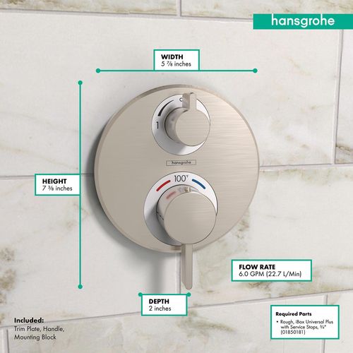 Main product image of Ecostat S Thermostatic Trim with Volume Control (Brushed Nickel), 15757821