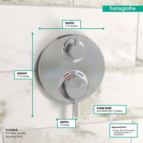 Main product image of Ecostat S Thermostatic Trim with Volume Control and Diverter (Chrome), 15758001