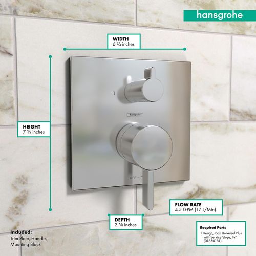 Main product image of Ecostat Pressure Balance Trim Square with Diverter (Chrome), 15862001