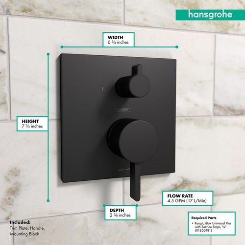 Main product image of Ecostat Pressure Balance Trim Square with Diverter (Matte Black), 15862671