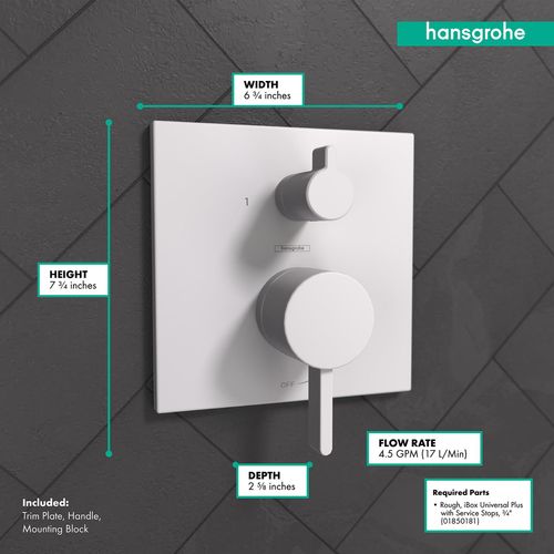Main product image of Ecostat Pressure Balance Trim Square with Diverter (Matte White), 15862701
