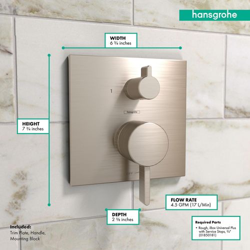 Main product image of Ecostat Pressure Balance Trim Square with Diverter (Brushed Nickel), 15862821