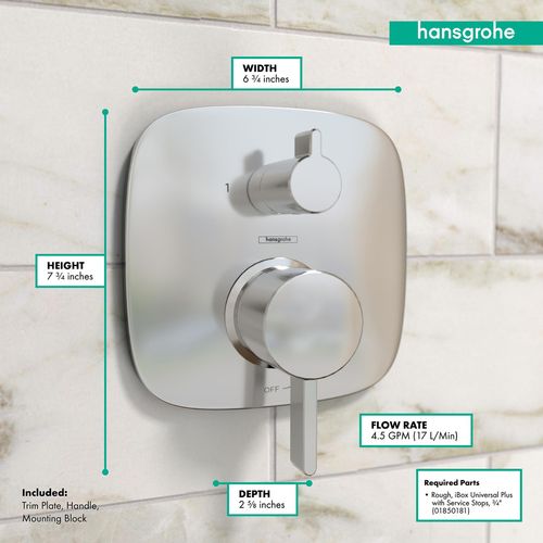 Main product image of Ecostat Pressure Balance Trim Square with Diverter (Chrome), 15864001
