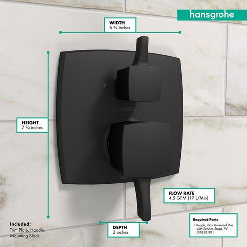 Main product image of Ecostat Classic Pressure Balance Trim Classic Square with Diverter (Matte Black), 15865671