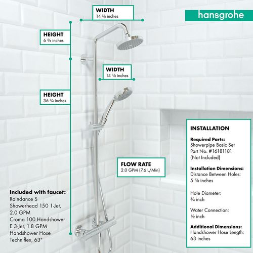 Main product image of Croma Showerpipe 150 1-Jet, 2.0 GPM (Chrome), 27169001