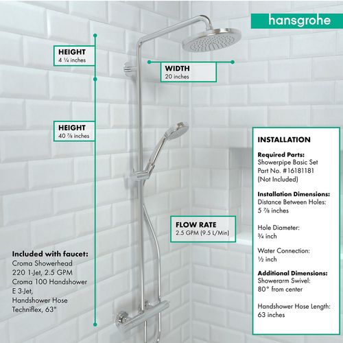 Main product image of Croma Showerpipe 220 1-Jet, 2.5 GPM (Chrome), 27185001