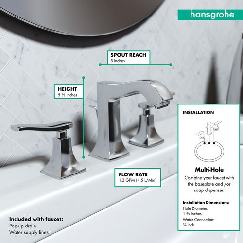 Main product image of Metris C Widespread Bathroom Faucet 100 with Pop-Up Drain, 1.2 GPM (Chrome), 31073001