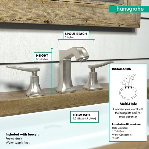 Main product image of Metris C Widespread Bathroom Faucet 100 with Pop-Up Drain, 1.2 GPM (Brushed Nickel), 31073821