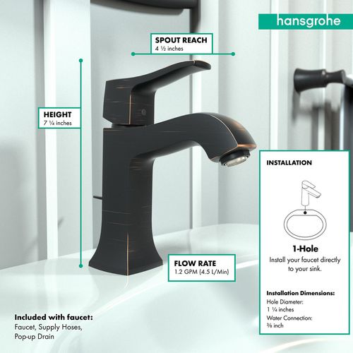 Main product image of Metris C Single-Hole Bathroom Faucet 100 with Pop-Up Drain, 1.2 GPM (Rubbed Bronze), 31075921