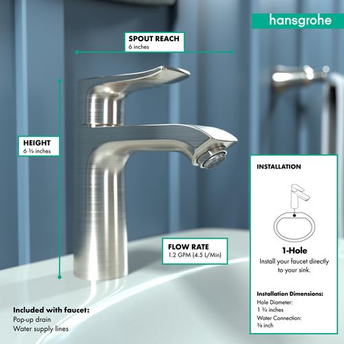 Main product image of Metris Single-Hole Bathroom Faucet 110 with Pop-Up Drain, 1.2 GPM (Brushed Nickel), 31080821