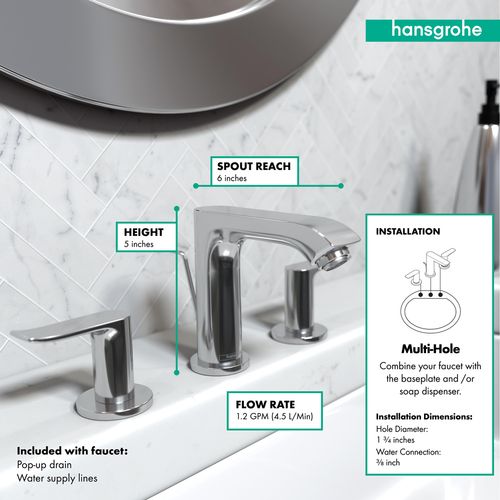 Main product image of Metris Widespread Bathroom Faucet 100 with Pop-Up Drain, 1.2 GPM (Chrome), 31083001