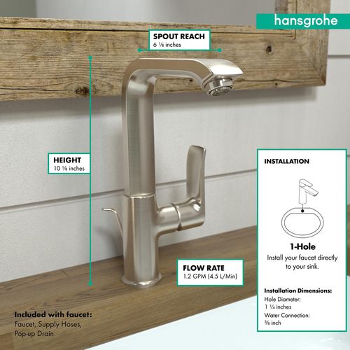 Main product image of Metris Single-Hole Bathroom Faucet 230 with Swivel Spout and Pop-Up Drain, 1.2 GPM (Brushed Nickel), 31087821