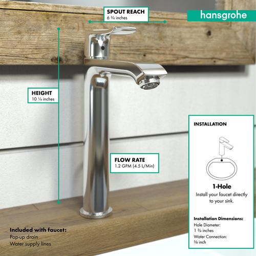 Main product image of Metris Single-Hole Bathroom Faucet 200 with Pop-Up Drain, 1.2 GPM (Chrome), 31183001