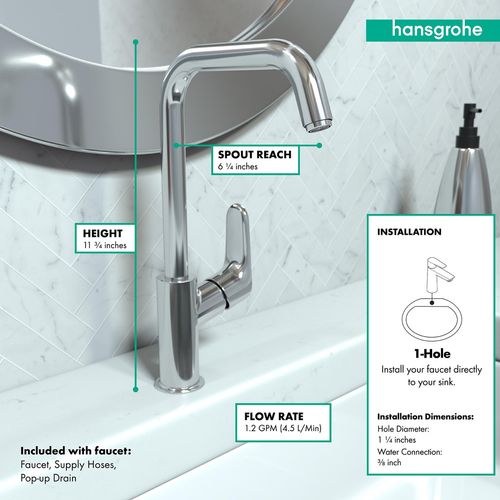 Main product image of Focus Single-Hole Bathroom Faucet 240 with Swivel Spout and Pop-Up Drain, 1.2 GPM (Chrome), 31609001