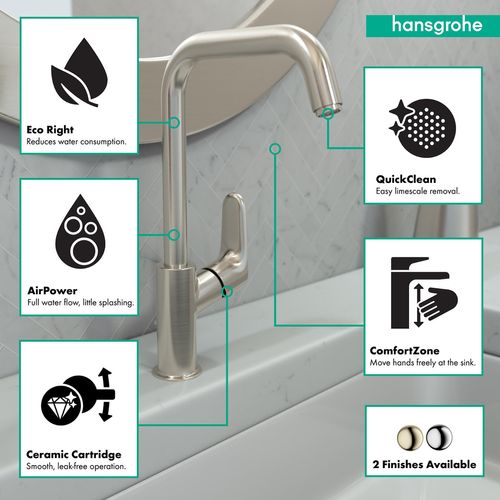 Main product image of Focus Single-Hole Bathroom Faucet 240 with Swivel Spout and Pop-Up Drain, 1.2 GPM (Brushed Nickel), 31609821