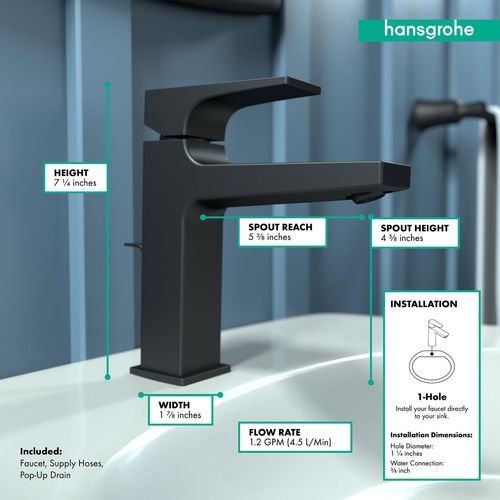 Main product image of Metropol Single-Hole Bathroom Faucet 110 with Lever Handle and Pop-Up Drain, 1.2 GPM (Matte Black), 32506671