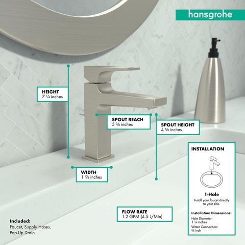 Main product image of Metropol Single-Hole Bathroom Faucet 110 with Lever Handle and Pop-Up Drain, 1.2 GPM (Brushed Nickel), 32506821