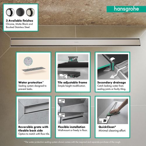 Main product image of RainDrain Match Trim Zero/ Tile 23-5/8" with Height Adjustable Frame (Brushed Stainless Steel), 56036801
