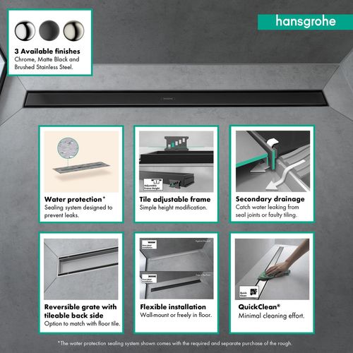 Main product image of RainDrain Match Trim Zero/ Tile 31-1/2" with Height Adjustable Frame (Matte Black), 56038671