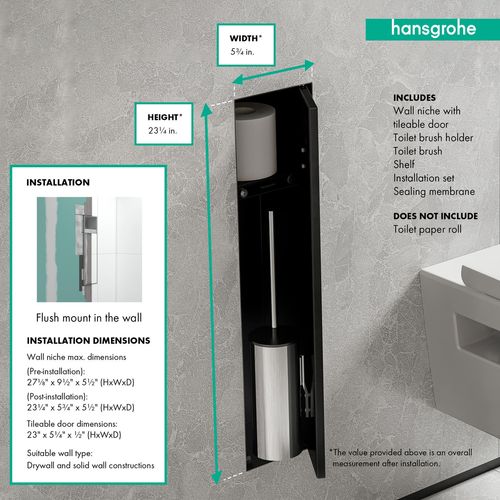 Main product image of XtraStoris Rock Recessed Toilet Brush Holder with Shelf & Tileable Door (Matte Black), 56060670