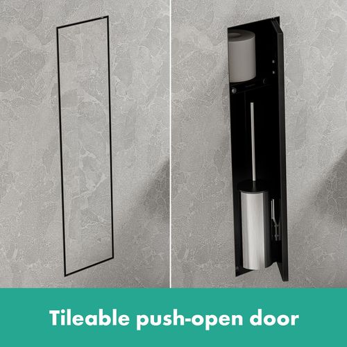 Main product image of XtraStoris Rock Recessed Toilet Brush Holder with Shelf & Tileable Door (Matte Black), 56060670