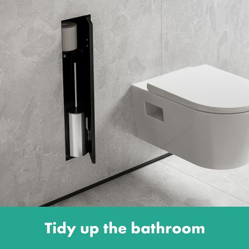 Main product image of XtraStoris Rock Recessed Toilet Brush Holder with Shelf & Tileable Door (Matte Black), 56060670