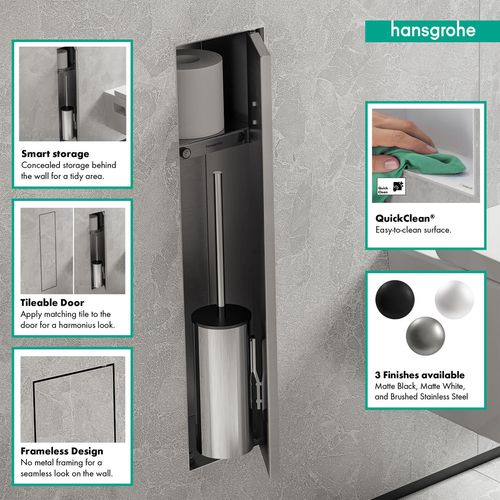 Main product image of XtraStoris Rock Recessed Toilet Brush Holder with Shelf & Tileable Door (Brushed Stainless Steel), 56060800