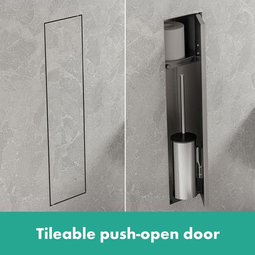 Main product image of XtraStoris Rock Recessed Toilet Brush Holder with Shelf & Tileable Door (Brushed Stainless Steel), 56060800