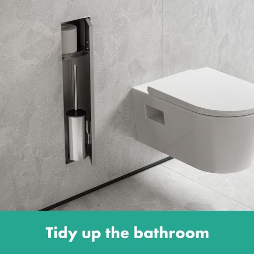 Main product image of XtraStoris Rock Recessed Toilet Brush Holder with Shelf & Tileable Door (Brushed Stainless Steel), 56060800