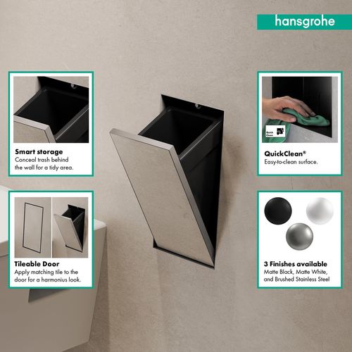 Main product image of XtraStoris Rock Recessed Trash Bin with Shelf & Tileable Door (Brushed Stainless Steel), 56063800