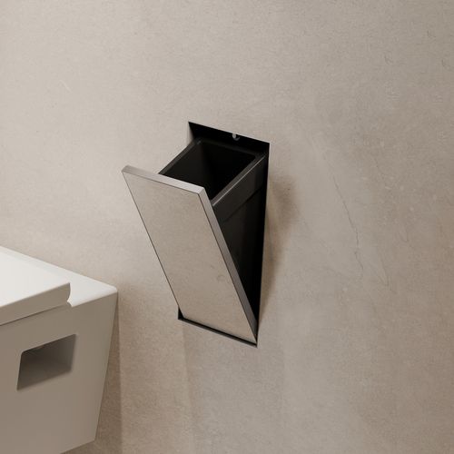 Main product image of XtraStoris Rock Recessed Trash Bin with Shelf & Tileable Door (Brushed Stainless Steel), 56063800