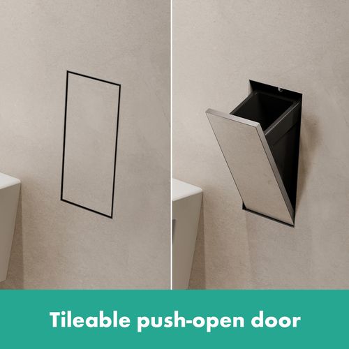 Main product image of XtraStoris Rock Recessed Trash Bin with Shelf & Tileable Door (Brushed Stainless Steel), 56063800